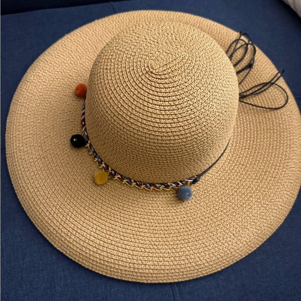 Elegant Tan Sun Hat with Multicolor Accents